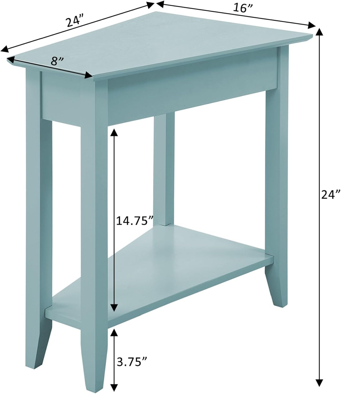 Triangular Birch Wood Wedge End Table in Sea Foam Blue