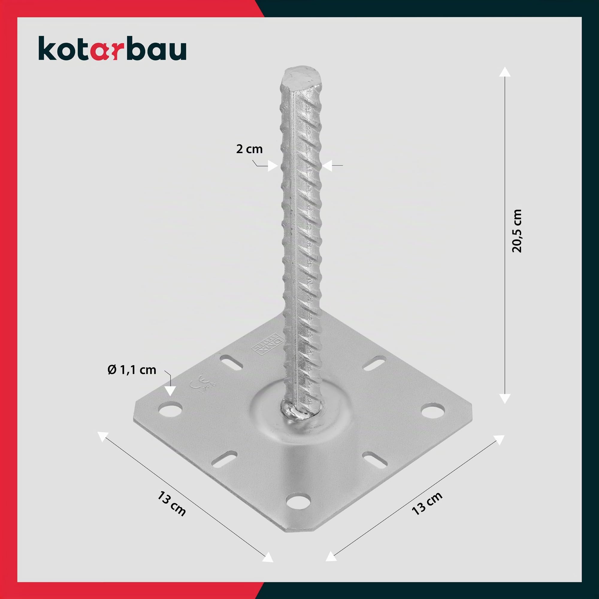 KOTARBAU® 2 pcs Support de Poteau à Sceller - Acier Galvanisé - 130 x 130 x 200 mm - Argent - Pied de Poteau - avec Ancre Béton - pour Clôture et Poutre - Robuste - Résistant à La Corrosion