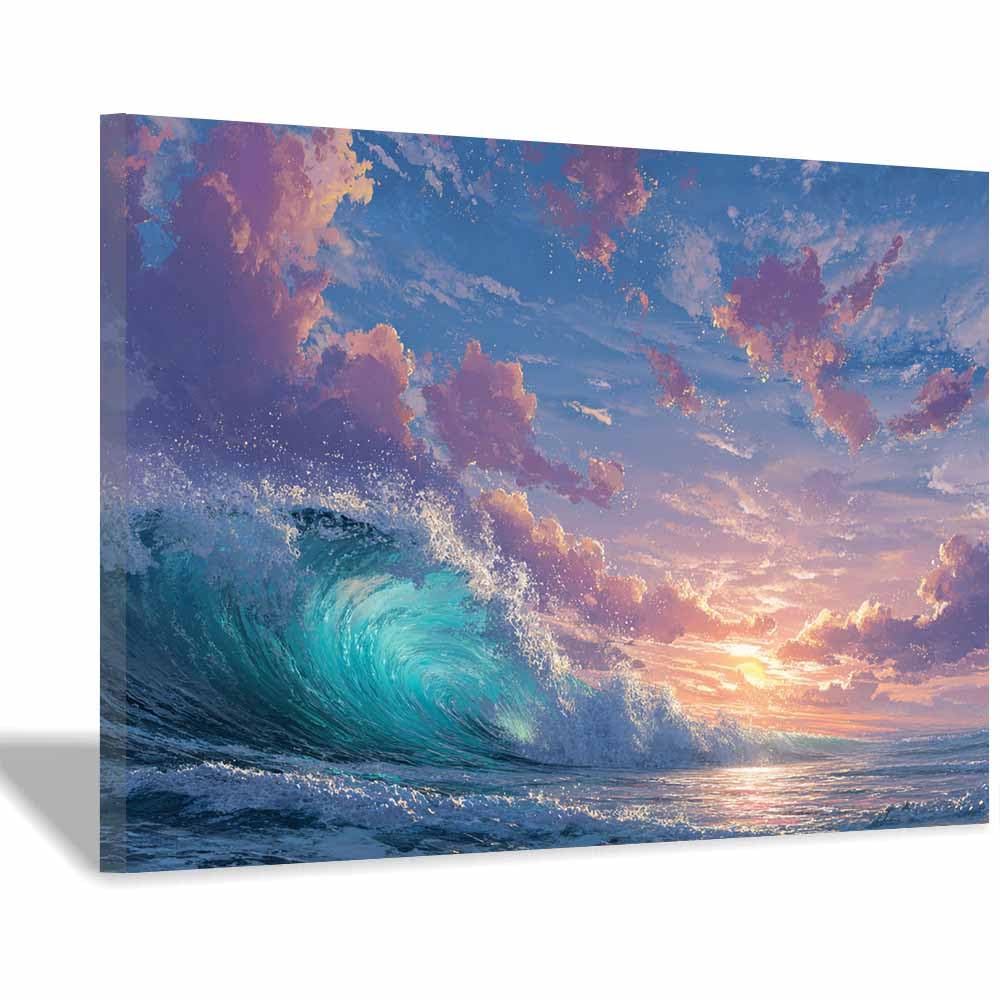 DMZPKZB Nature Canvas Wall Art Decor Ocean Waves Sunset Viewss Landscape Poster,For Office, Bedroom,Bathroom,Living Room,Corridor,Classroom,for Home Decoration(Multicolor)-70x100cm Framed