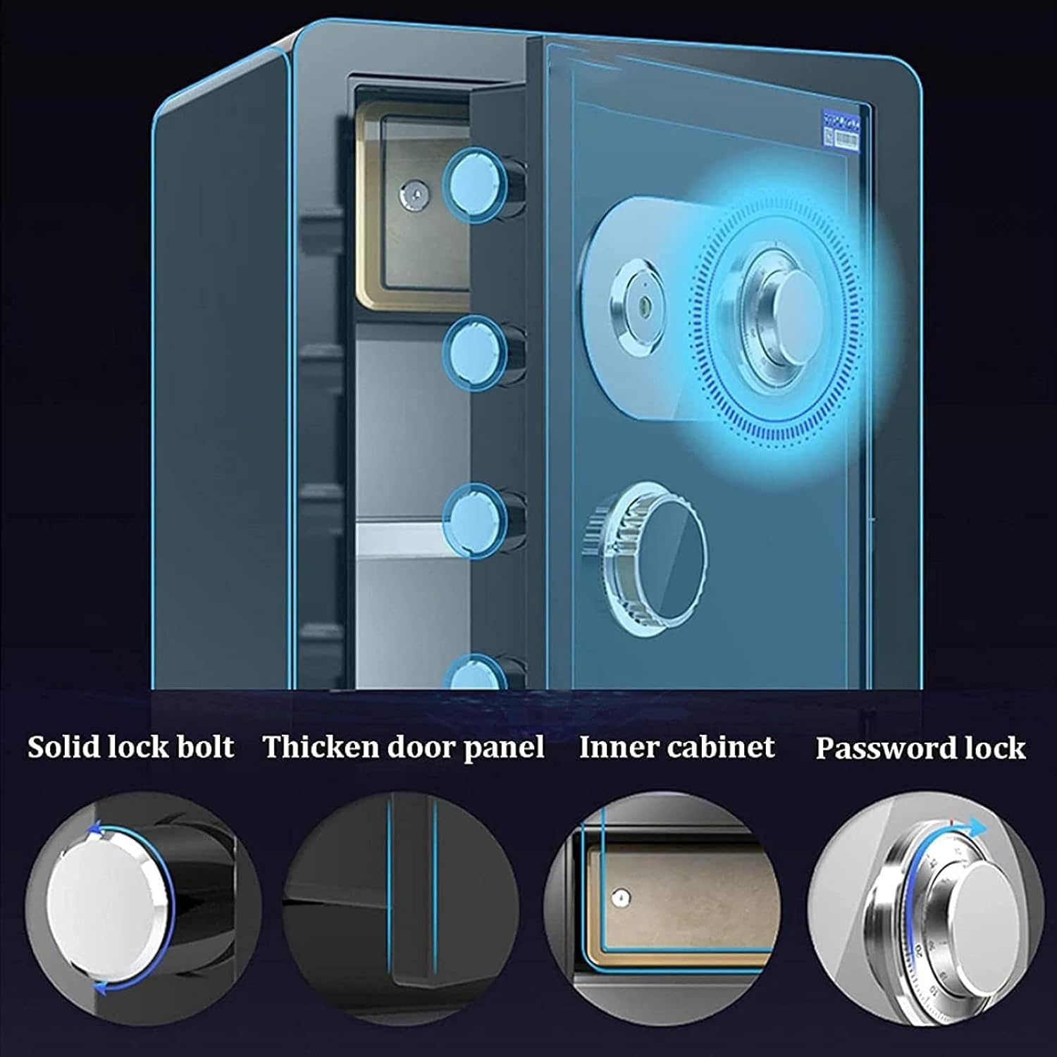 RLKHXBS Safe, Safety Home Office Cabinet Mechanical Password Lock Box Large Capacity,Brown