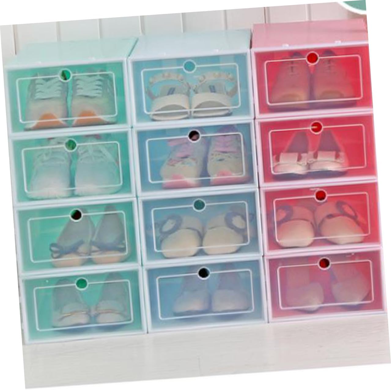 6PCS Thickened Transparent Stackable Shoe Storage Boxes Large Blue Plastic Organizer for Closet Entryway Under Bed Shoes Container