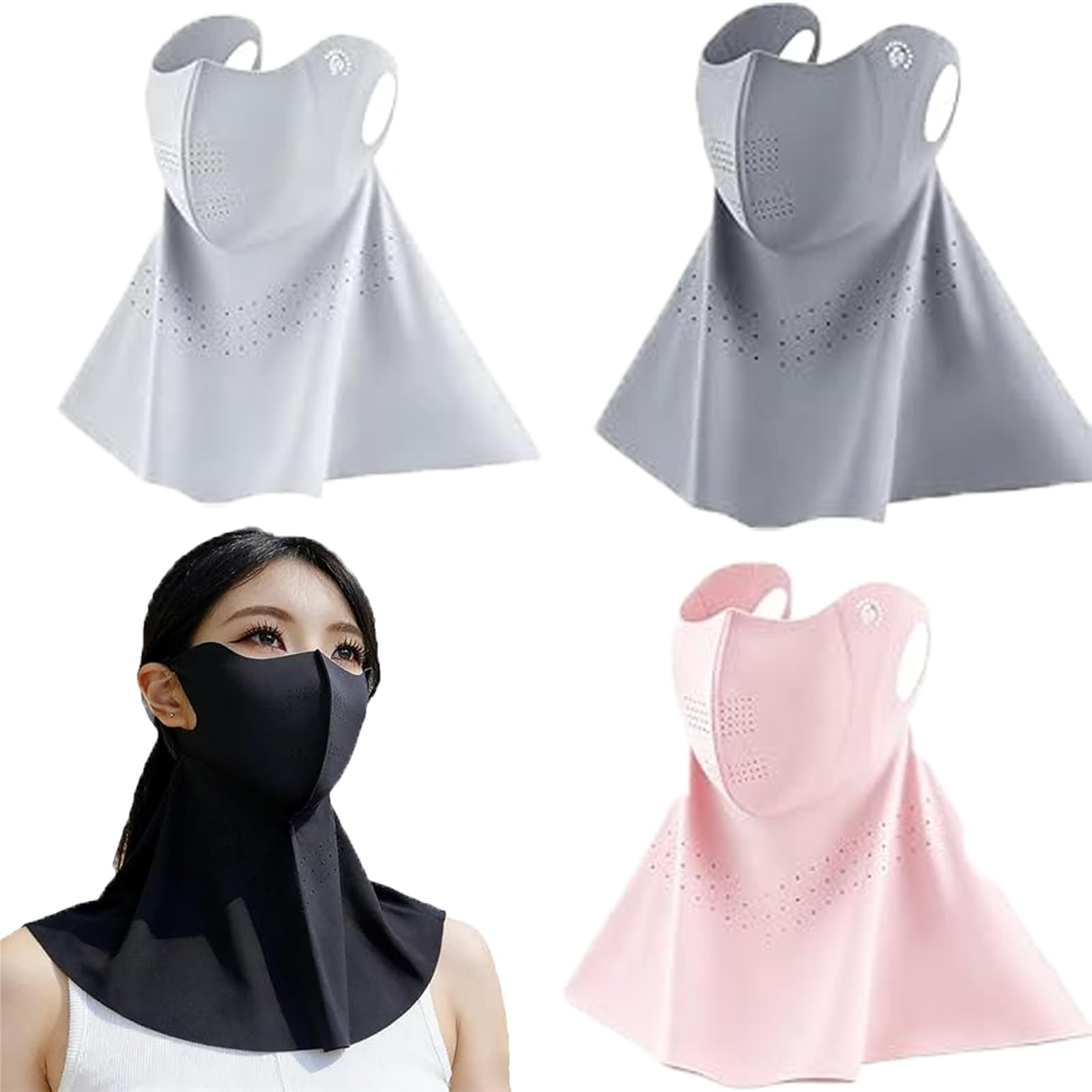 Sun Protection Mask for Women, 4-Piece Set with UV Protection, Reusable Face Cover for Outdoor Activities, Black Grey Charcoal Pink Colors, Breathable Fabric Design for Comfortable Wear-image-39