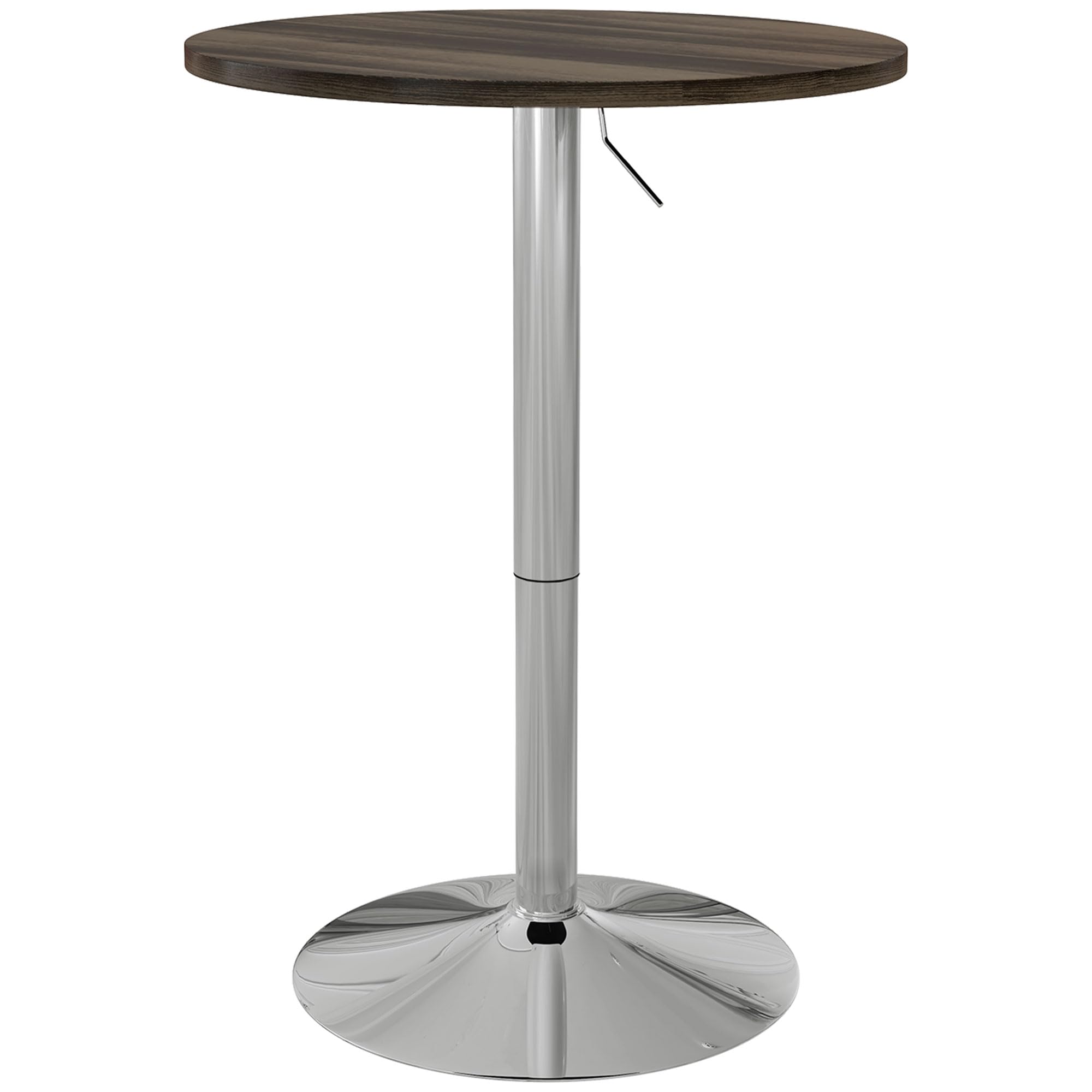 HOMCOM Mesa Alta Cocina, Mesa Alta Bar Redonda para 2 Personas, Altura Ajustable 69-91 cm, Tablero Giratorio 360°, Base de Acero, para Salón, Comedor, Cocina, 60x60x91 cm, Nogal