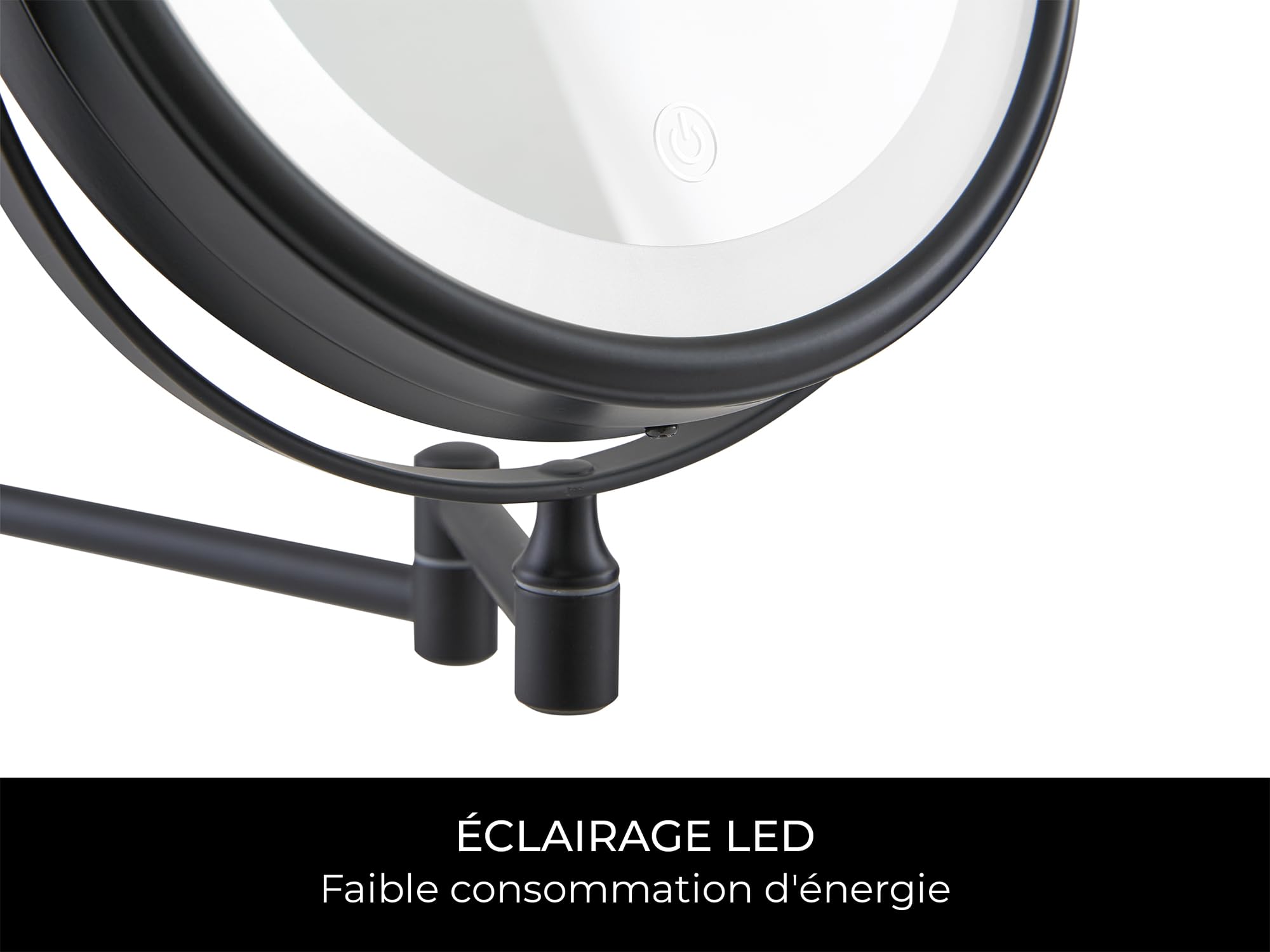 Corby Winchester Miroir grossissant Mural Lumineux LED, Double Face 1x/5x avec arrêt Automatique après 4 Minutes, Finition Chrome Noir