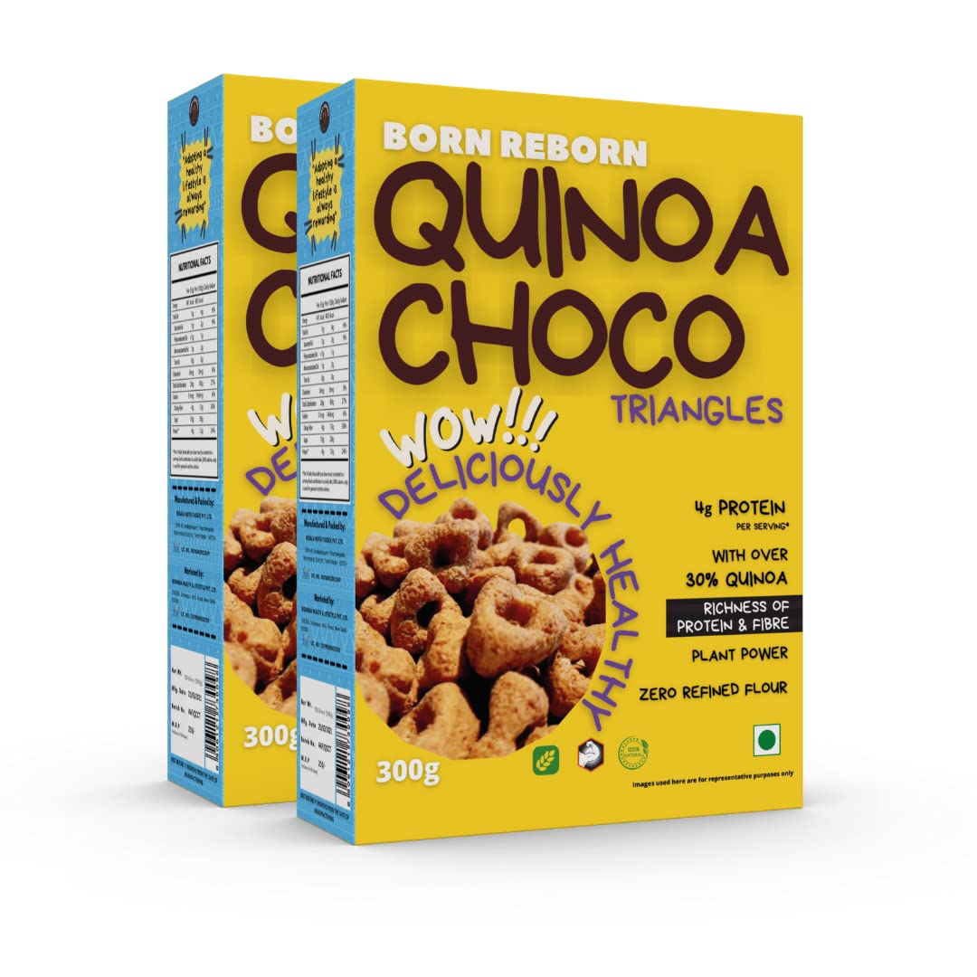 Born Reborn Quinoa Choco Triangles High in Protein and Fiber Contains Jowar, Rice, Maize Zero Refined Flour Crunchy Chocolate Flavour Healthy Breakfast for Kids | (Pack of 2) 300 Gram Each (B08WC979X7) Amazon Price History, Amazon Price Tracker