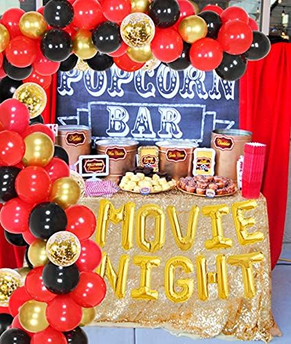 Sursurprise Movie Night Balloon Garland Arch Kit for Hollywood Oscar Themed Event, Movie Theatre Time Party Decorations