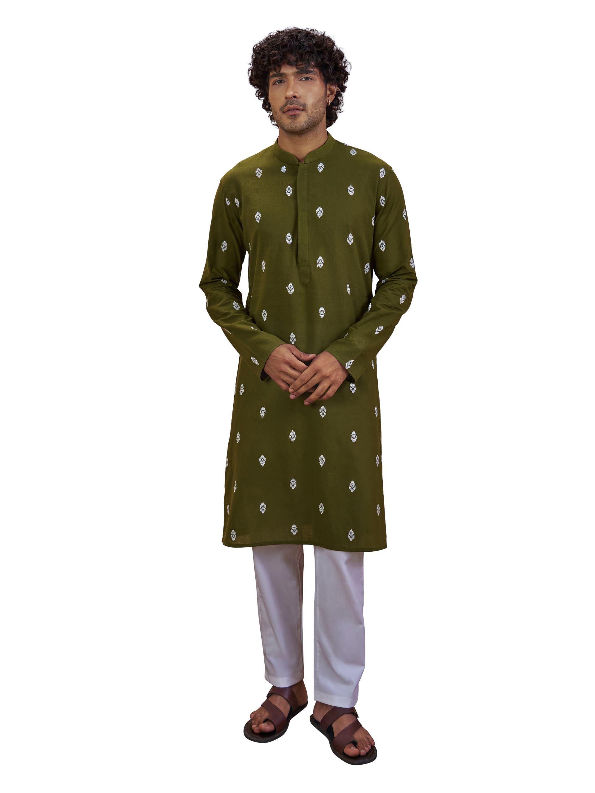 vastramay Men's Cotton Jacquard Ikkat Print Kurta with White Cotton Pyjama Set - Casual Festive Raksha Bandhan Outfit-picture-24