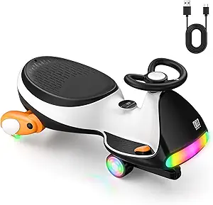 FanttikRide 12V N7 Ultra Electric Wiggle Car with Pedal, Kids Car, MagicMute Motor Swing Car, 2 Speeds, 9 Color Modes, Digital Display, Bluetooth, for Ages 3 and Up, 150 Lbs, Penguin Black