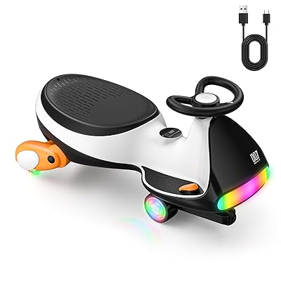 FanttikRide N7 Ultra Electric Wiggle Car with Type-C Rechargeable Battery, MagicMute Motor Kids Car, 2 Speeds Max 4 Mph, 9 Color Modes, Digital Display, for Ages 3 and Up, 150 Lbs, Penguin Black