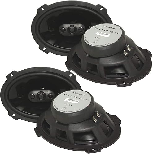 (4) Rockford Fosgate P1694 - Altavoces de audio para automóvil de 4 vías serie Punch de 600 W, 6 x 9, diseño de cesta Flexfit, placa adaptadora OEM