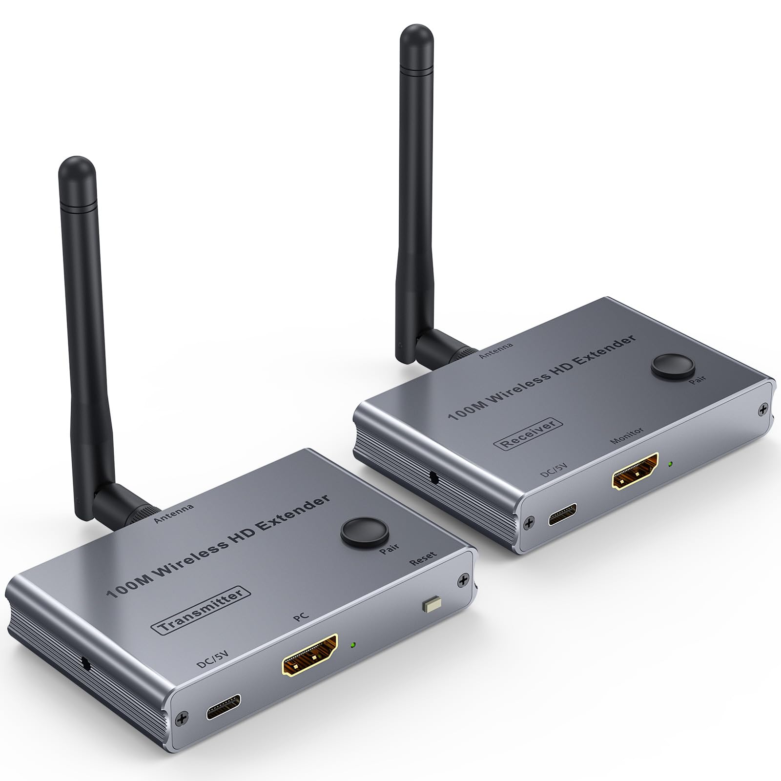 Wireless HDMI Transmitter and Receiver 4K@30Hz HDMI Wireless Extender Kit 328Ft/100M 4K Wireless HDMI Sender and Receiver for Casting Video & Audio to Large Screen TV/Projector from Laptop/PC/Camera