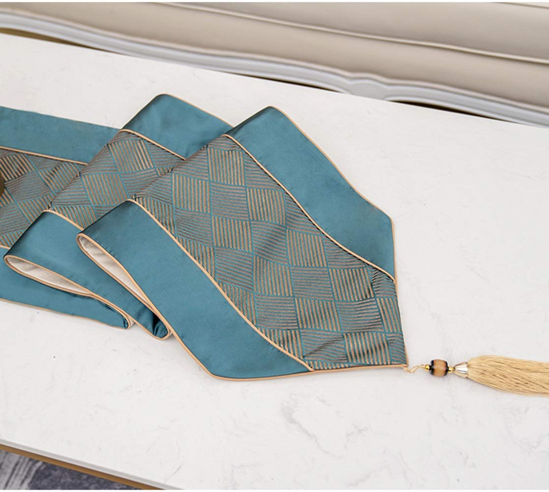 Nordico Runner da tavola - Jacquard Ripple Tassel Table Runner Sala da pranzo Decor Party Nappa Letto Runner Panno per tavolino Decorazione mobile TV(Green1,33x240cm)