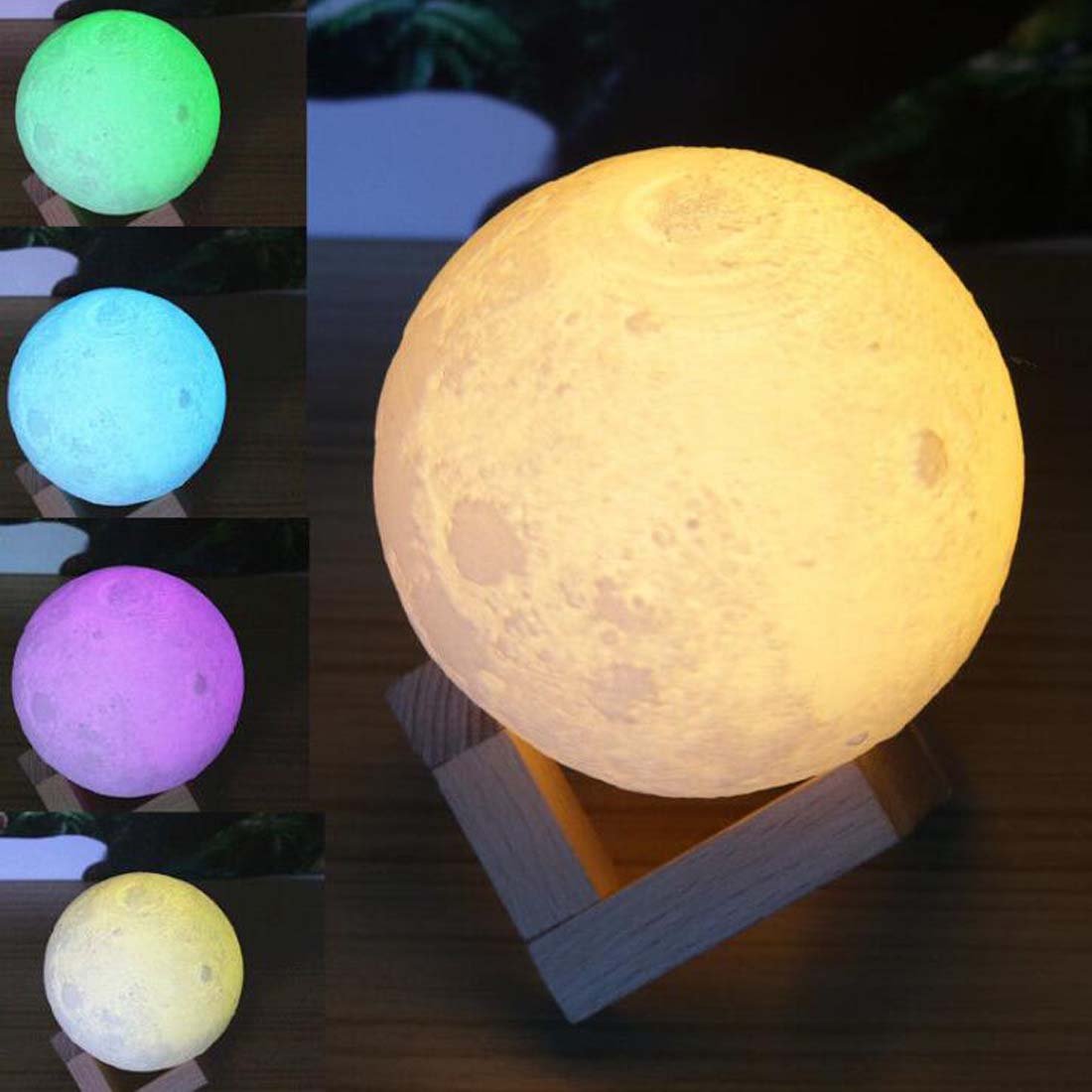 3D Printing Moon LED Lamp Night Light Smart Battery Powered USB Charging 3 Modes Lunar Table Lamp with Lamp Holder Stand Kids Room Home Decor Christmas Gift (10 CM)
