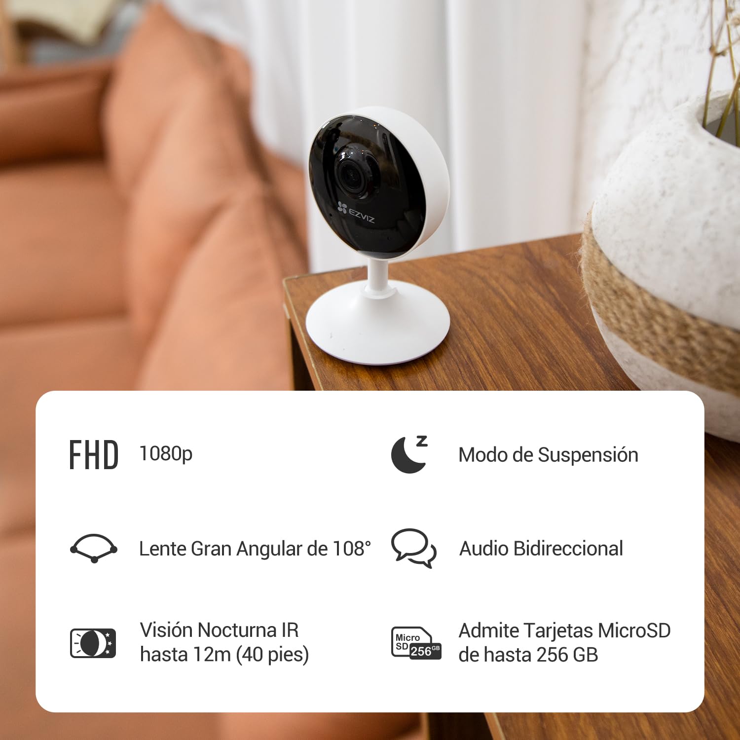 EZVIZ Kit de 2 Camaras de Vigilancia Interior 1080p IP Cámara de Seguridad con Visión Nocturna, 2.4GHz Wi-Fi Detección de Movimiento, Audio Bidireccional, Monitor de Bebé, C1C 2PK