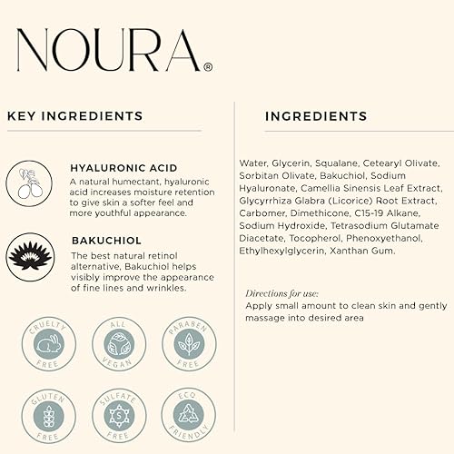 Miniatura 4 de Suero facial Bakuchiol de Noura Cosmetics, alternativa natural al retinol, disminuye las líneas finas y las arrugas, ilumina e hidrata la piel,