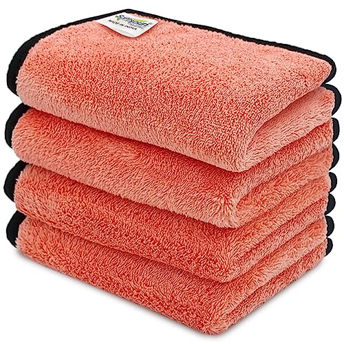 Image of SOFTSPUN Microfiber Hand & Face Wipes 280 GSM 20x30 Cms, 4 Piece Towel Set, (Peach Colour) Super Soft & Silky for Hand, Face and Body - Hypoallergenic Sensitive Skin Wipes & Washcloths.