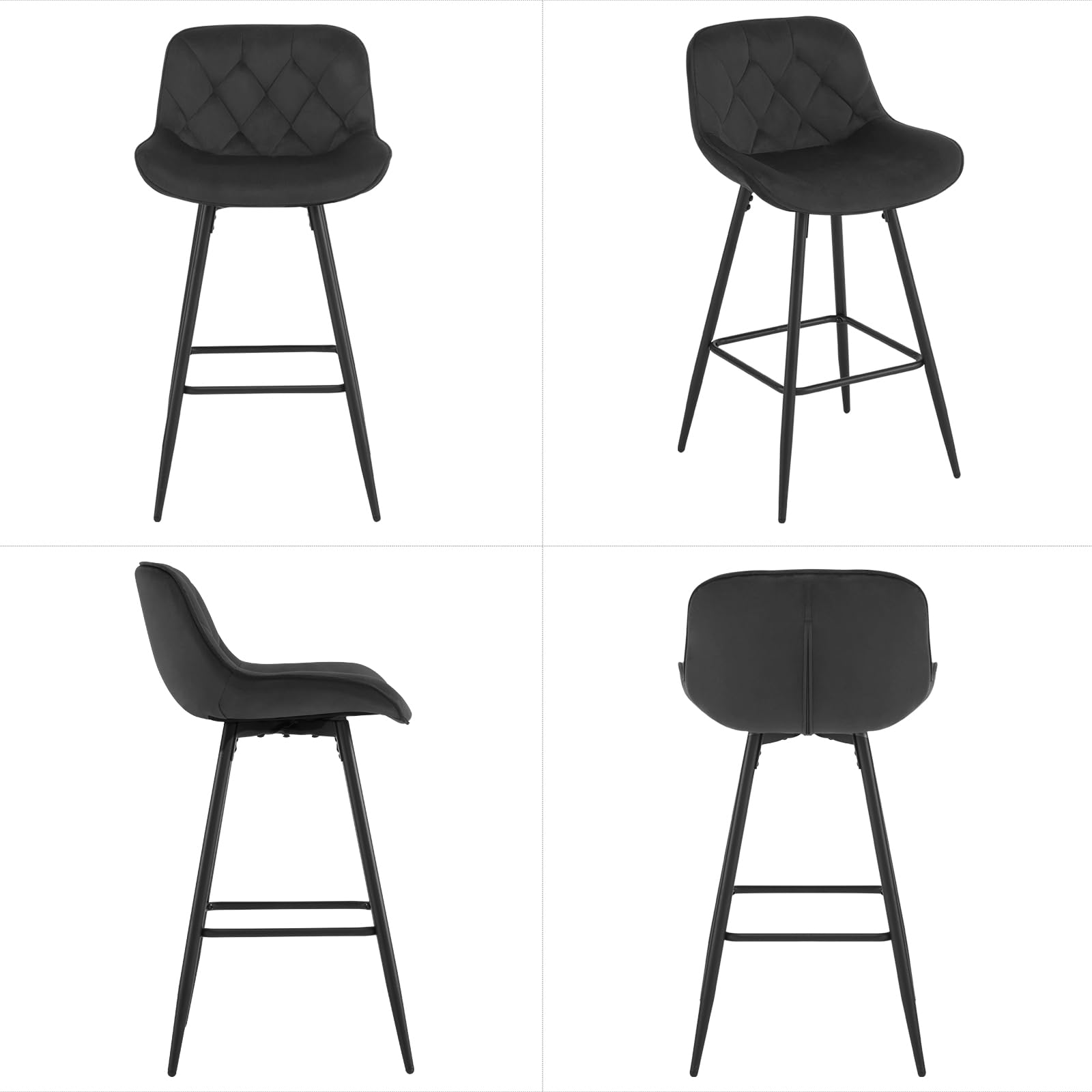 EUGAD Taburetes Altos de Cocina con Respaldo, Negro | Set de 2, para Bar y Cafetería, Terciopelo