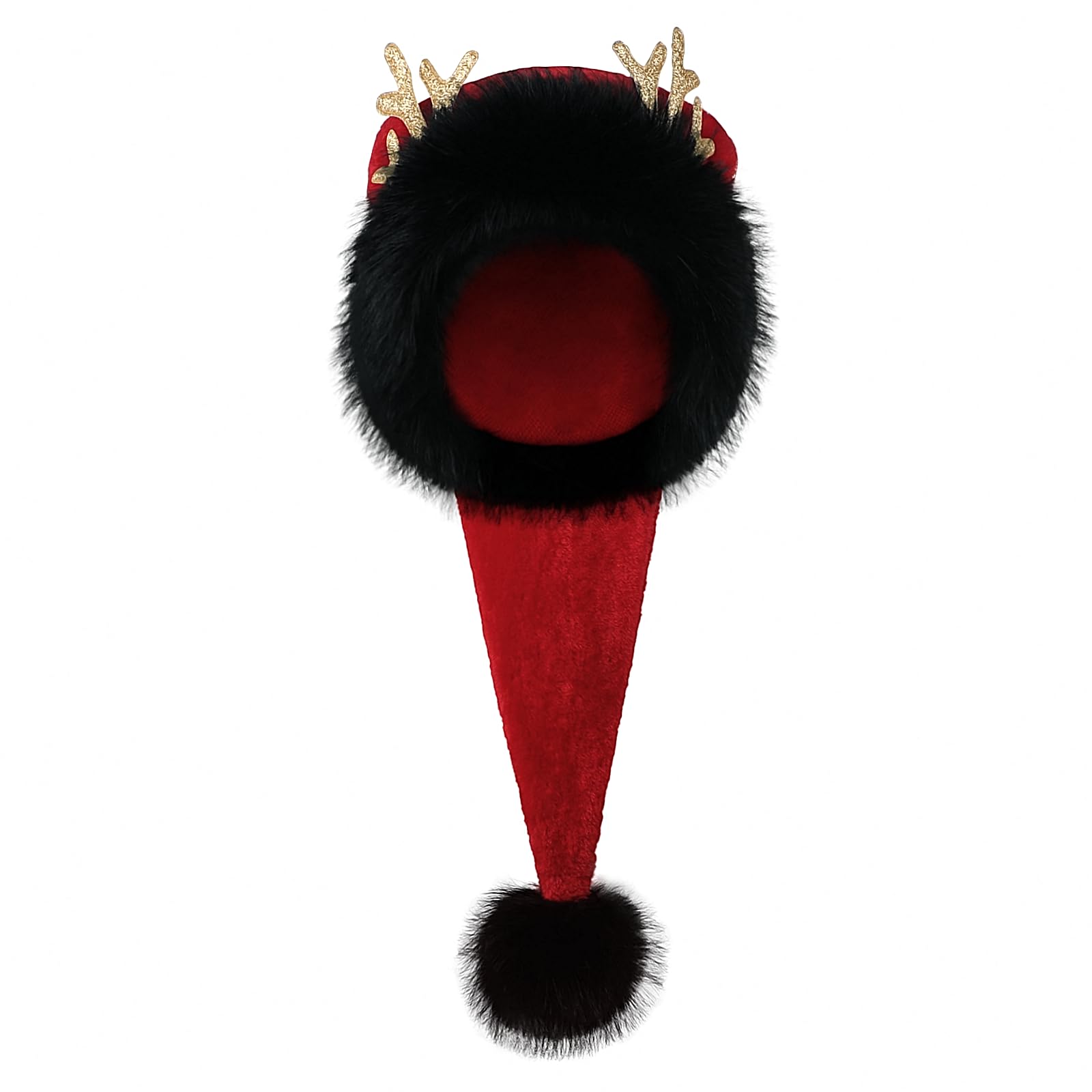Classic Red Velvet Christmas Hat with Fuzzy Faux Fur Trim & Pompom