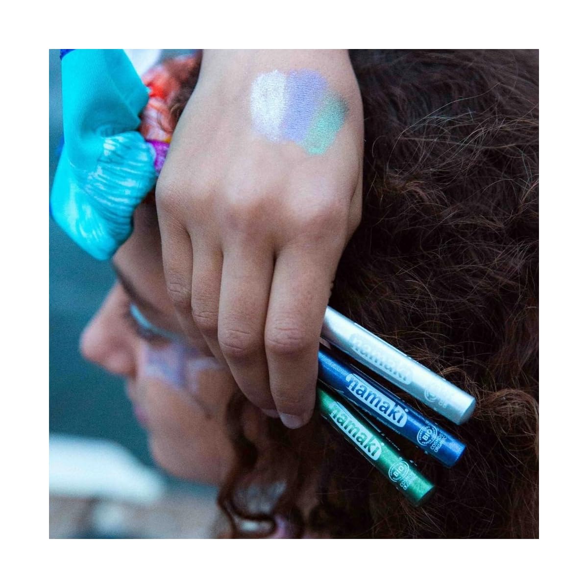 Kit de 3 Crayons de maquillage Enfants Pailletés Jumbo Bio – Violet, Argent, Vert - Certifié Cosmos Organic - Namaki