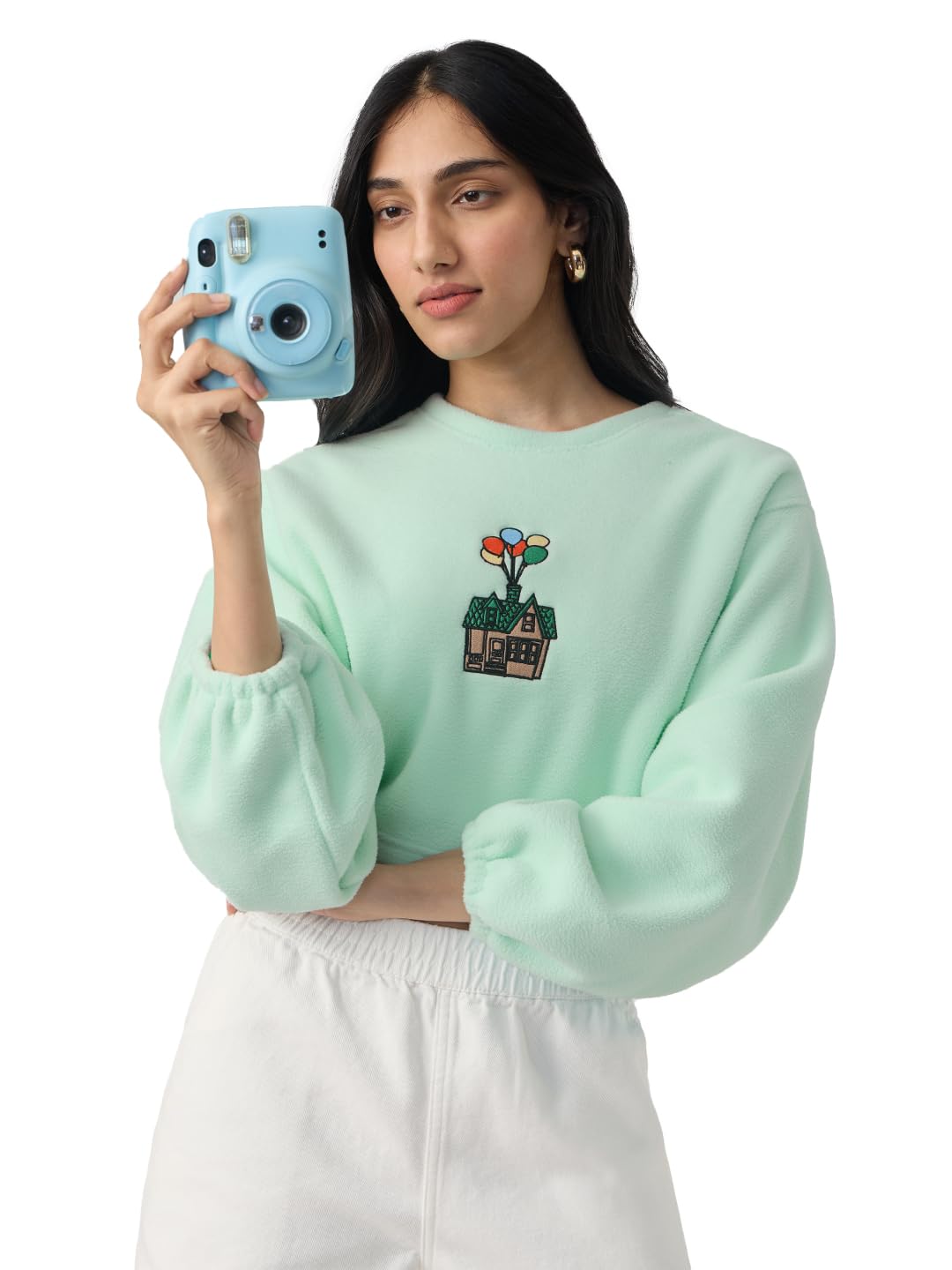 the souled store Disney: Pixar's Up Women and Girls Long Sleeves Round Neck Pastel Mint Embroidered Polyester Drop Shoulder Casual Streetwear Oversized Sweatshirt-picture-14