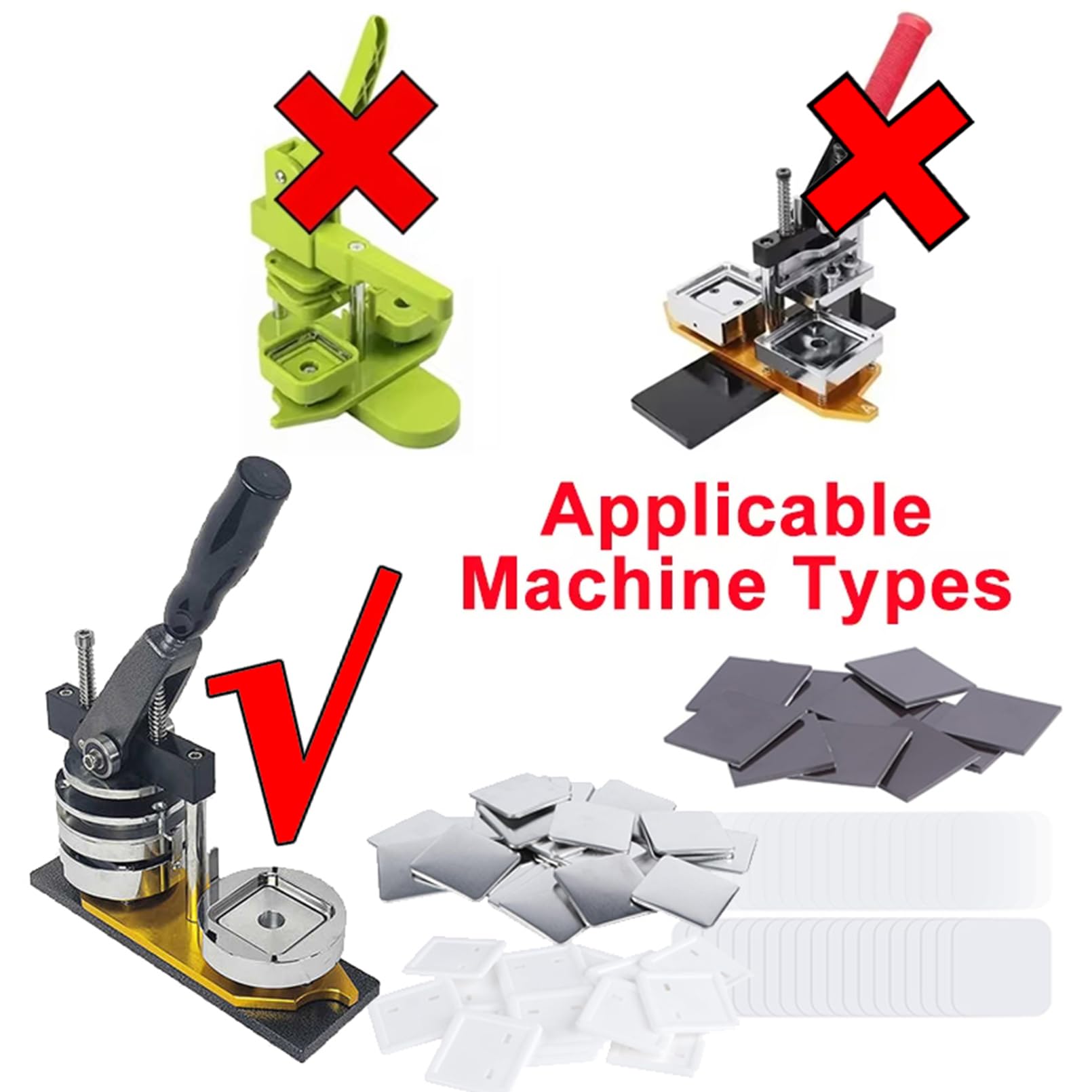 500 Sets quadratische Kühlschrankmagnete Verbrauchsmaterialien für die Herstellung von DIY Kühlschrankmagneten und Anstecknadeln(Pin Style,100PCS)