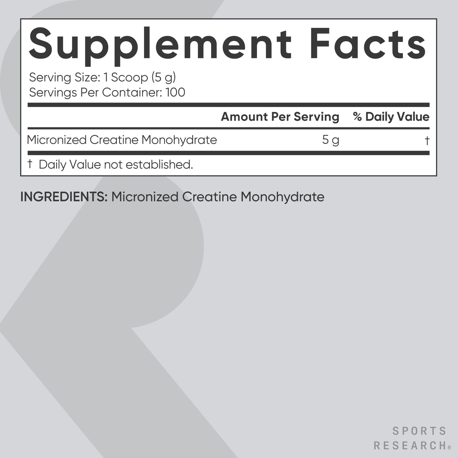 Sports Research - Monohydrat kreatyny, 5G mikronizowana kreatynina - 500 g, bez smaku