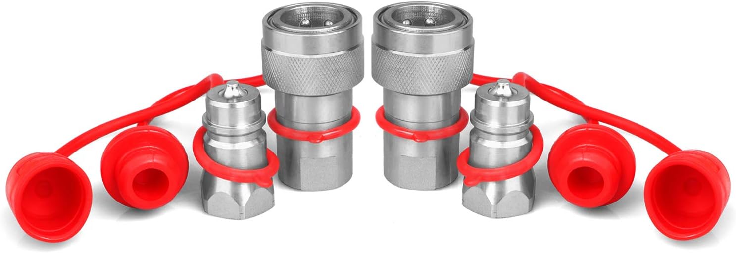 Zinger 1/2" Ag Hydraulic Quick Connect Tractor Couplers with Dust Caps,Poppet Pioneer Style ISO 5675 Hydraulic Quick Coupler