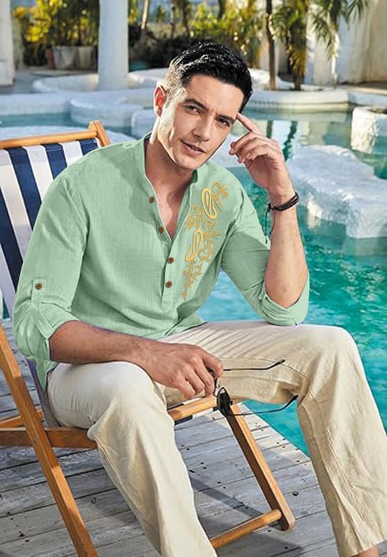 Image of Men's Printed Cotton Blend Short Kurta | Regular Fit Casual Kurta Shirt for Men with Mandarin Collar | Ethnic
