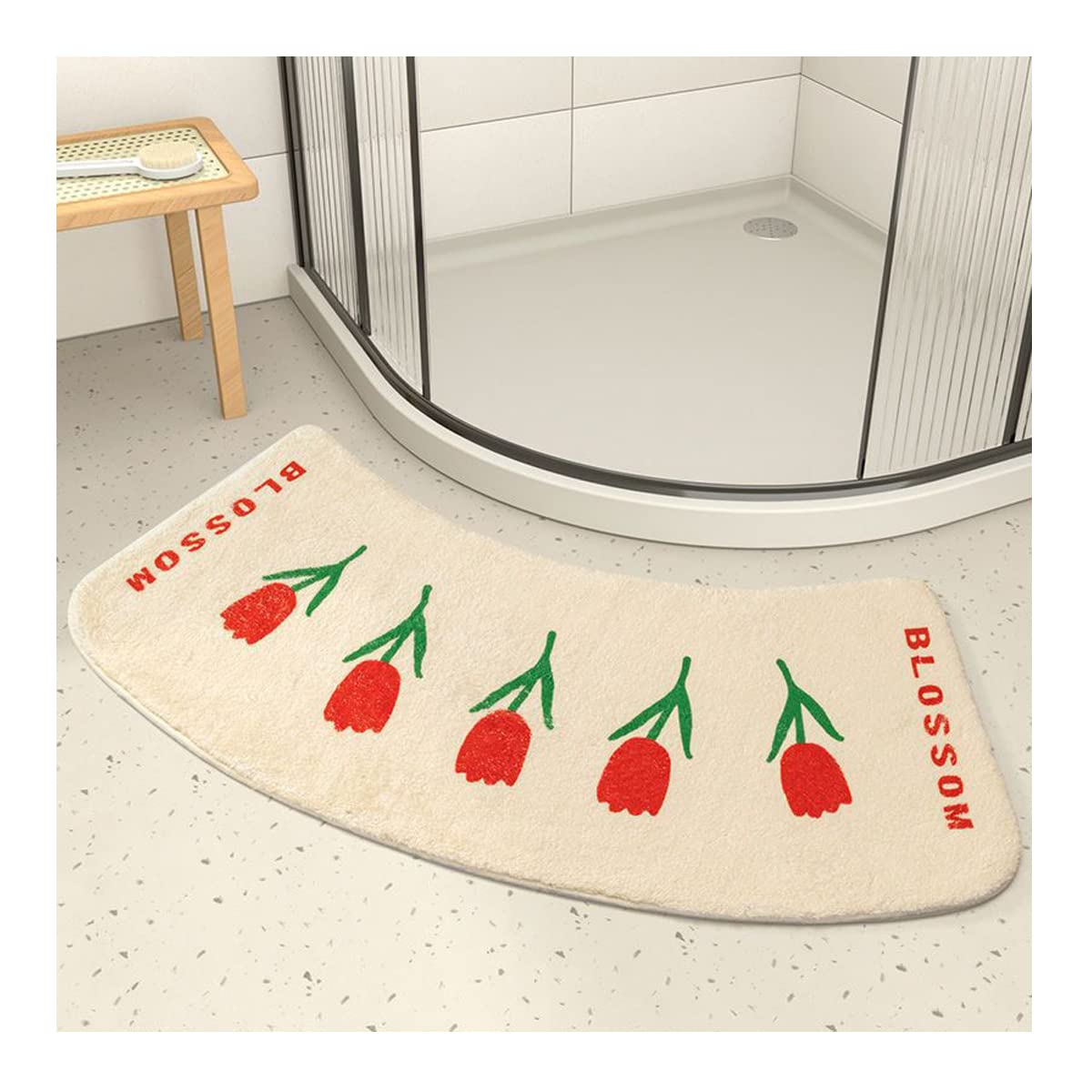 KemNet Bath mats Curved Bath Mat for Corner Shower, Plush Weave Bathroom Shower Floor Rug Machine Washable, for Bathroom, Shower, Bedroom, Kitchen, Doorway, Anti-Bacterial 45X100cm