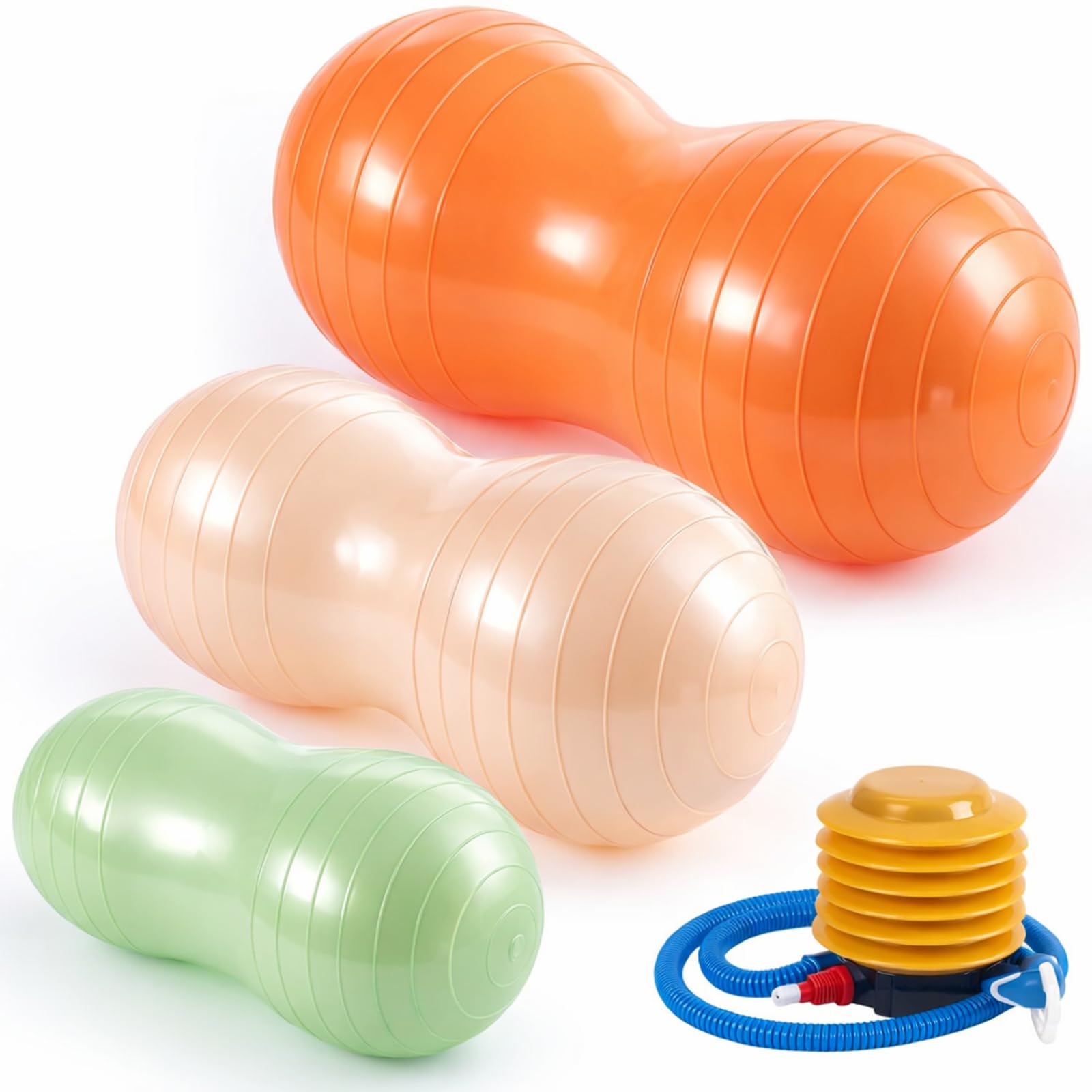 Jexine Lot de 3 balles d'exercice Anti-éclatement en Forme de cacahuète – Balle d'équilibre de Yoga pour la Maison, la Gym, la Grossesse, Le Travail et la physiothérapie, Comprend 1 Pompe, 3 Options | Balle de yoga avec pompe, convient pour l'entraînement