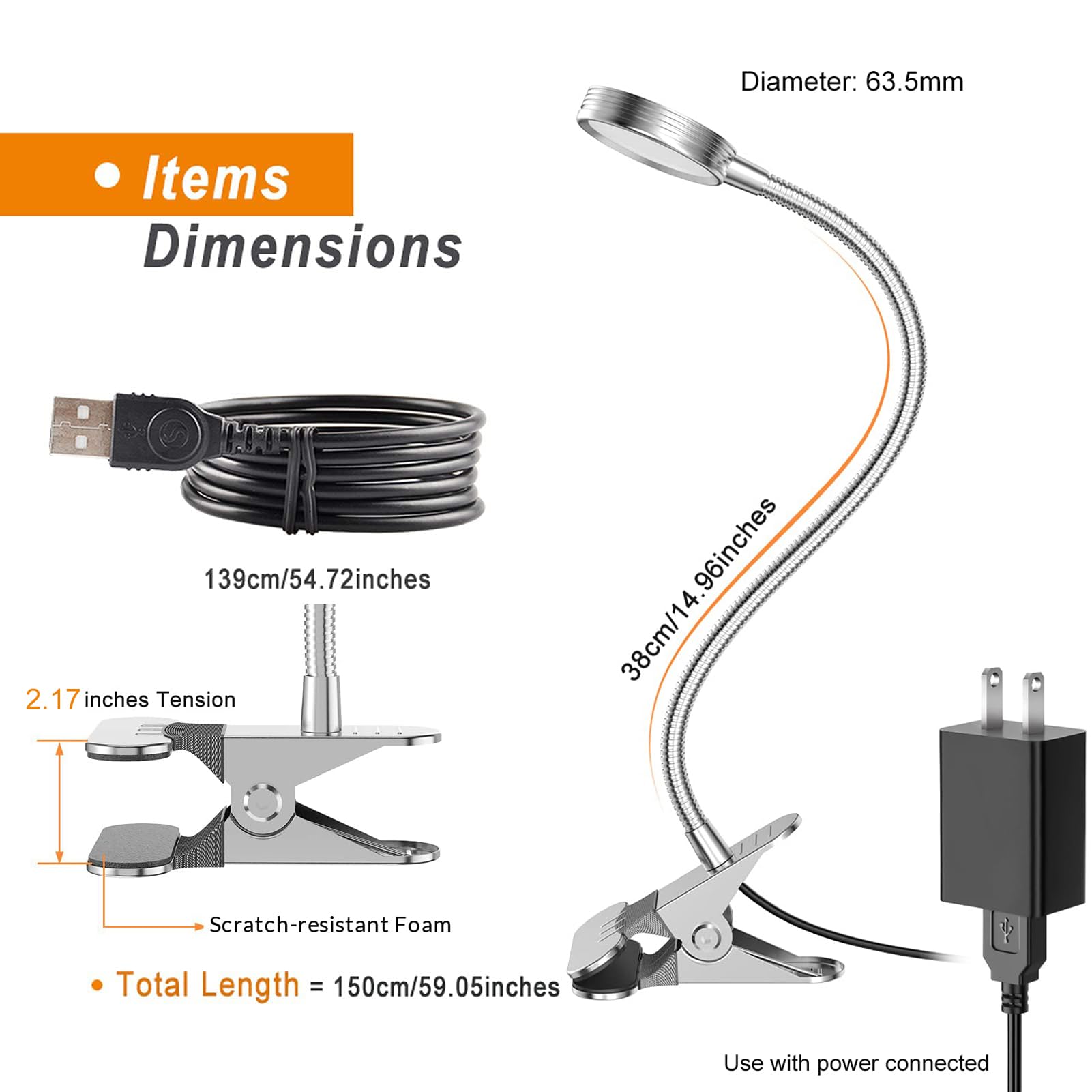 LEPOWER Lampara nocturna con clip, color cambiable, para escritorio, cabecero de cama y ordenador, plateado