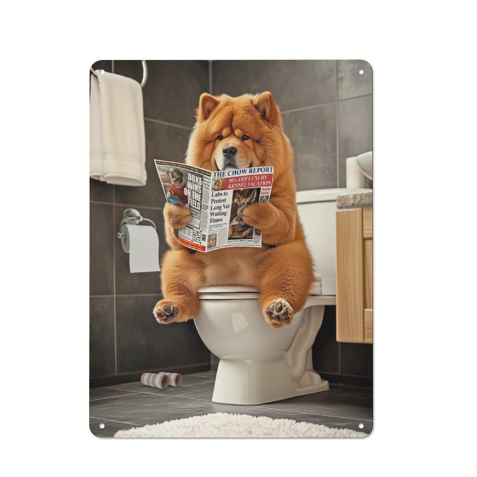 Junmoney Chow Chow On The Toilet Vintage Tin Sign 40X30cm With For Studio Or Craft Room, For Garage, Workshop And Man Cave Decoration