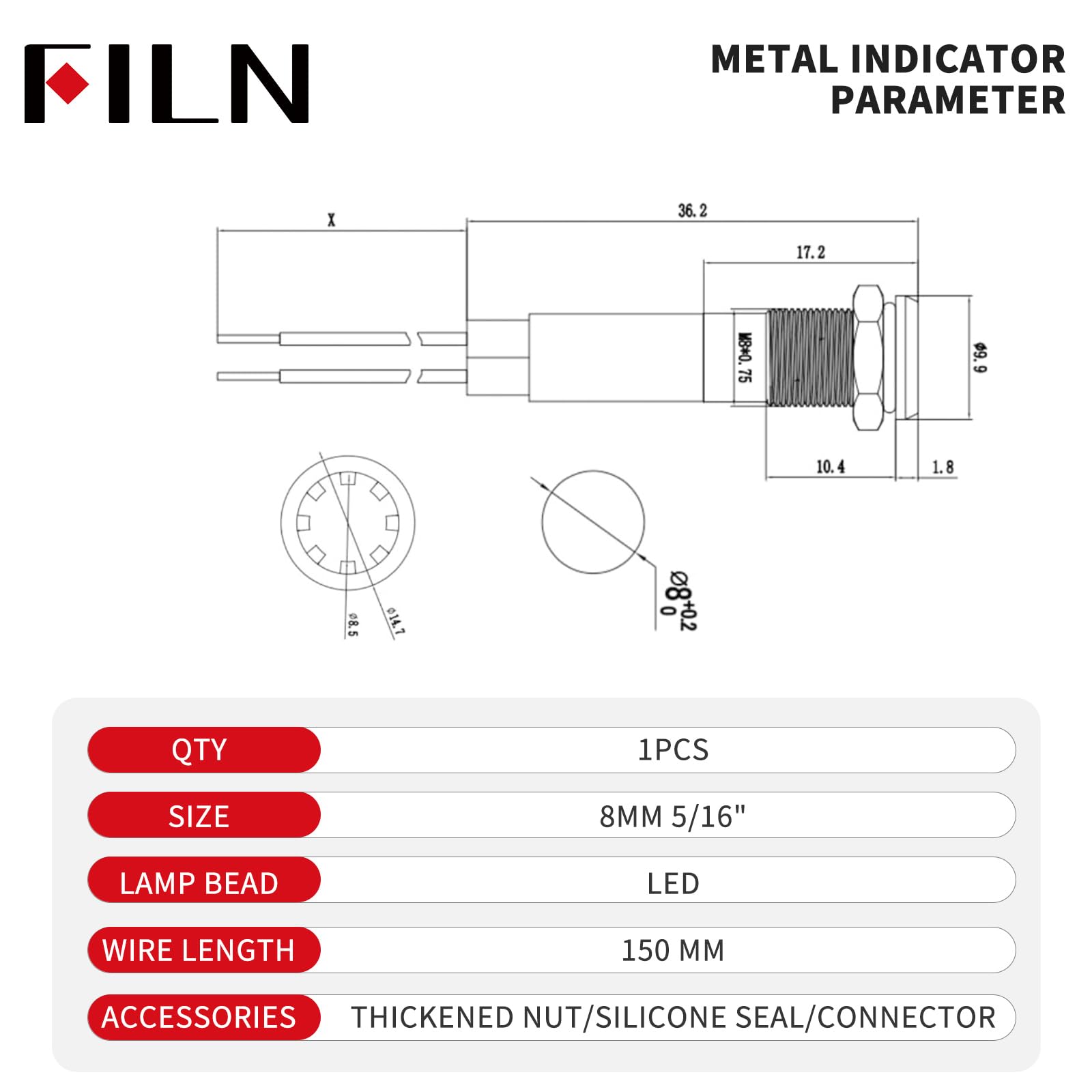 FILN 1Pcs 8MM (5/16
