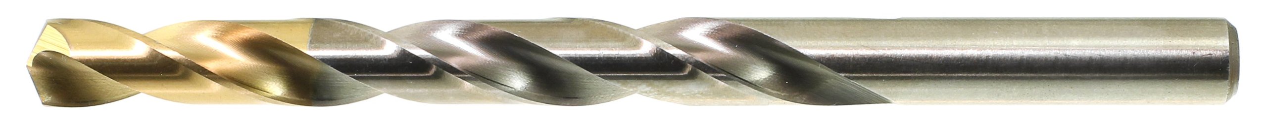 Drillco 450T Series High-Speed Steel Jobber Drill Bit, Uncoated (Bright) Finish with TiN Coated Tip, Round Shank, Spiral Flute, 135 Degree Split Point, 7/64" Size (Pack of 12)