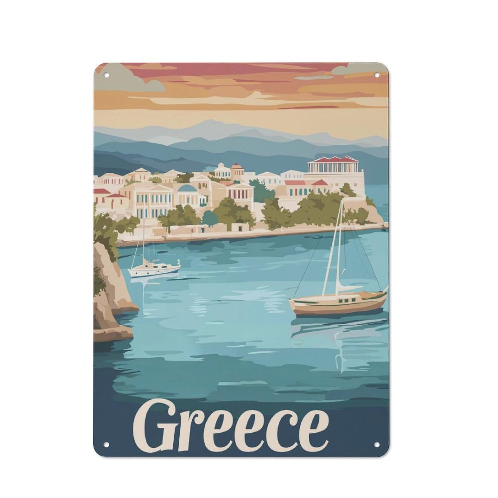 Junmoney Greece Travel Retro Tin Sign 40X30cm For Lounge Or Reading Corner, For Home Wall Decor Collectors