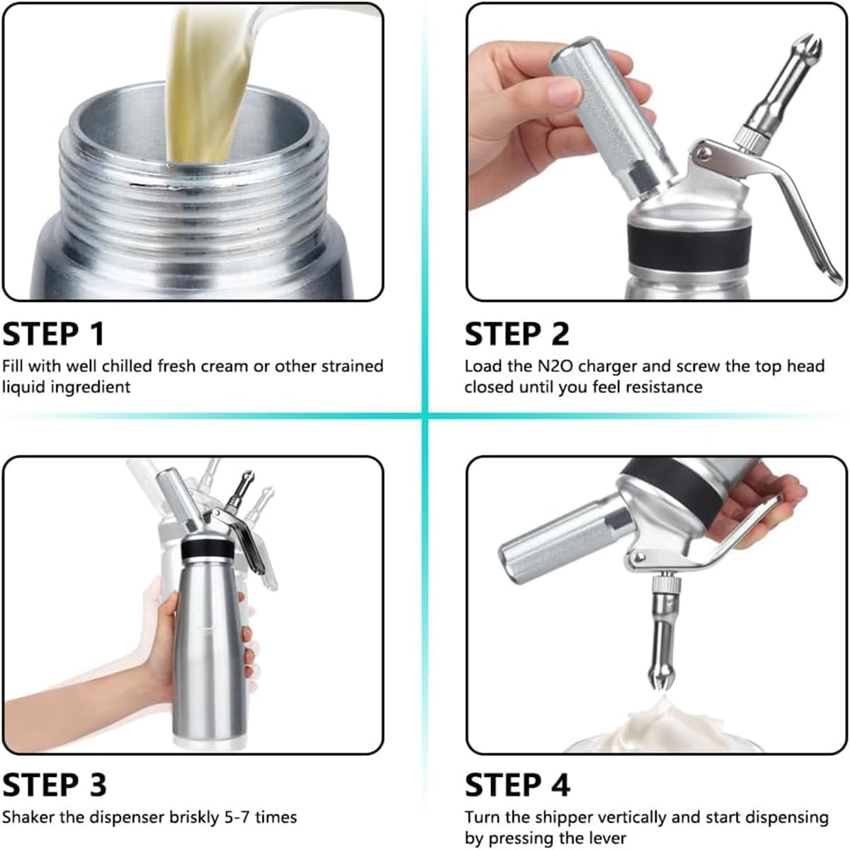 Professional Aluminum Whipped Cream Dispenser, Leak-Free Rainbow Whip Cream Maker Canister with 3 Decorating Nozzles & Cleaning Brush - 0.5Pint/250mL Cream Whipper-(Not Included N2O Chargers)
