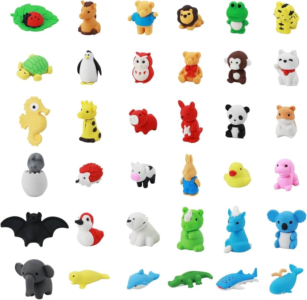 Rubbers Erasers 36pcs, Animal Shape Cute Stationary Lovely Animal Erasers Multipack Detachable Mini Stationery Set For Party Favors Games Prizes Carnivals Children Students Classroom Rewards