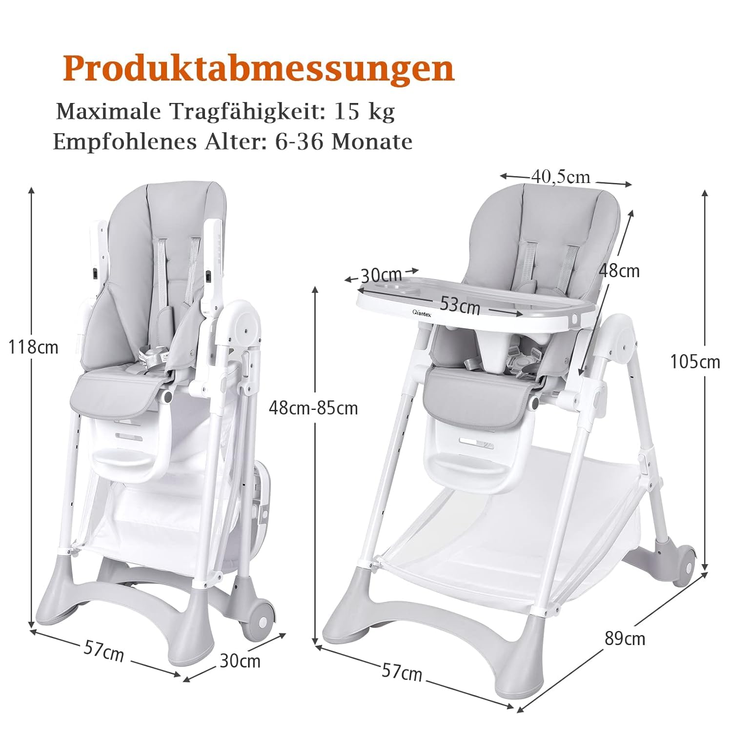 GOPLUS Trona Evolutiva Plegable Bebe para 6-36 Meses Hasta 15 kg, Silla Comer Portatil, 6 Niveles de Altura, 3 Ajustes de Reposapiés,5 Inclinaciones de Respaldo,Funda de PU, Cesta de Juguetes (Gris)