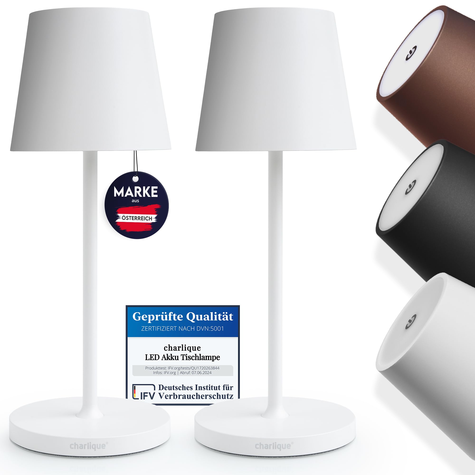 LED Akku Tischleuchte 2er Set weiß 28 cm dimmbar Alu kabellos