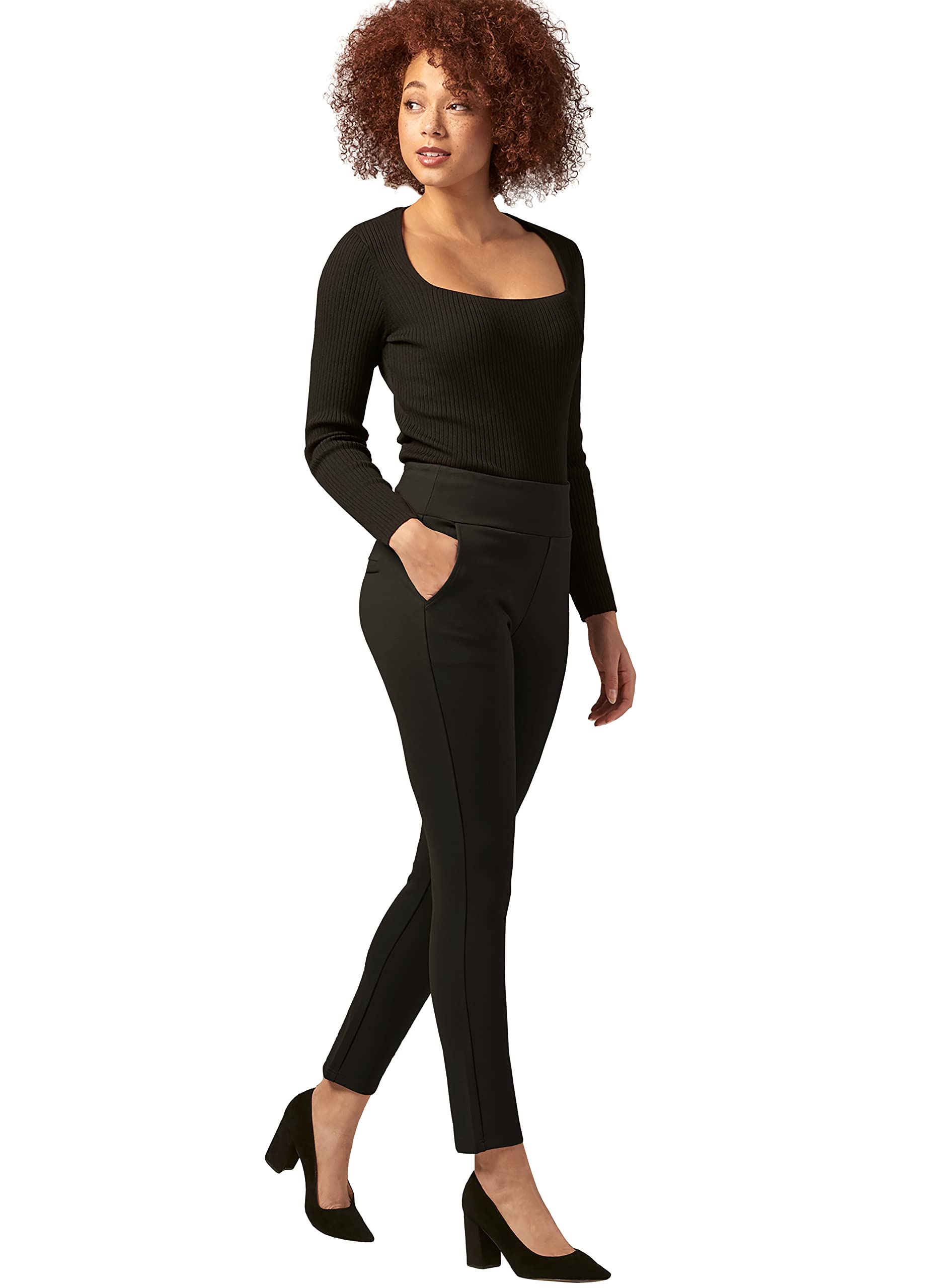 Charlie Paige Ponte Pants for Women, Stretch Dress Pants for Women, High Waist Wear to Work Pants with Pockets, S-4XL Black