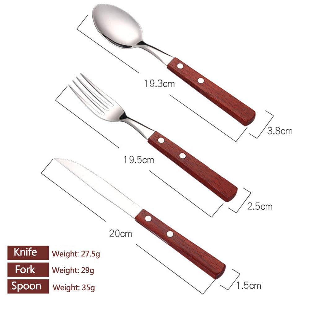 Genérico Juego de Cubiertos de Acero Inoxidable de 18 Piezas con Mangos de Madera, Ideal para cenas Familiares y reuniones. (Silver)