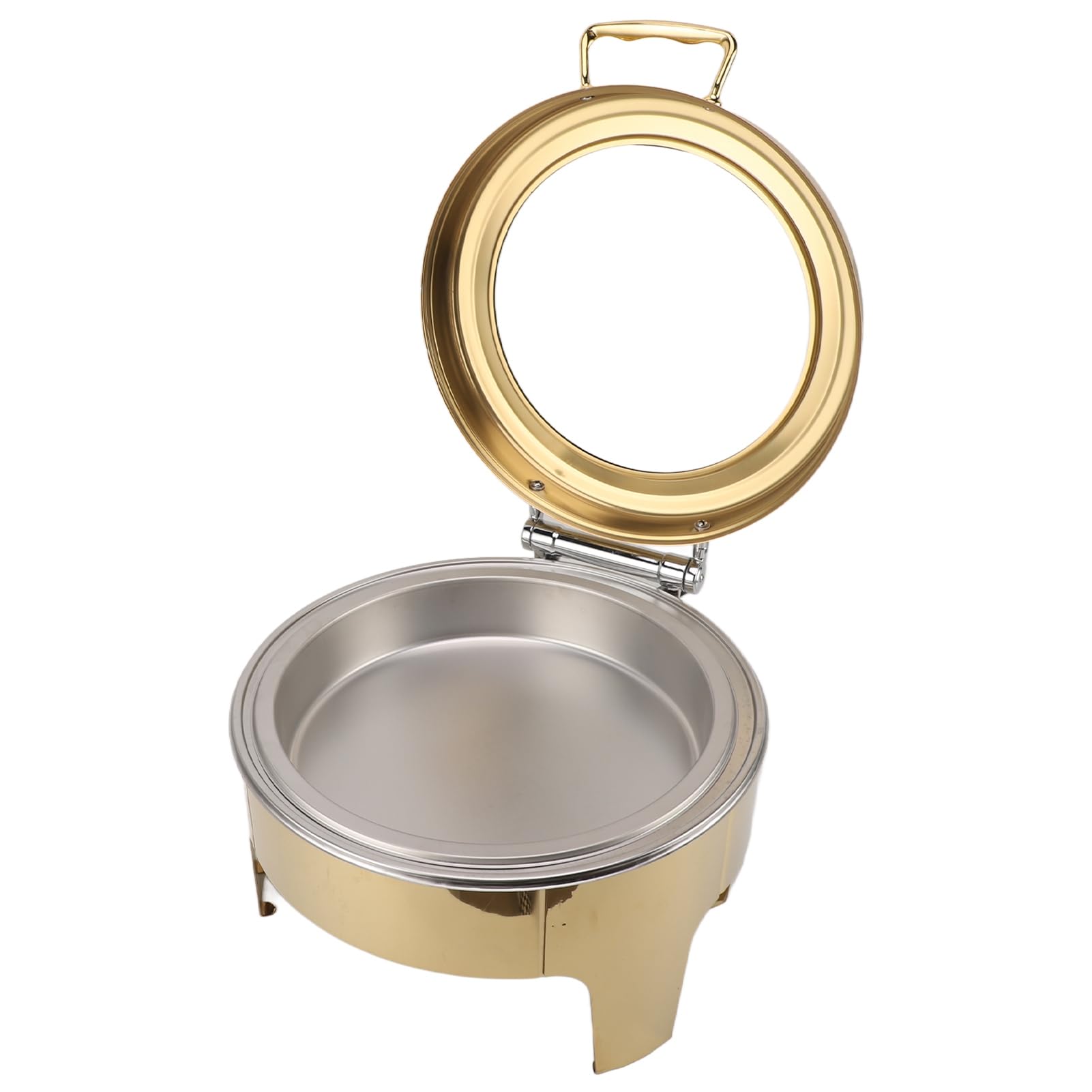 Fabater Plato Redondo de Acero Inoxidable para Buffet, Tapa Abatible de 90 Grados, Dorado, 6 Litros, Calentador de Alimentos con Alcohol para Catering Buffet, Espejo Pulido, Engrosado y Profundo (1