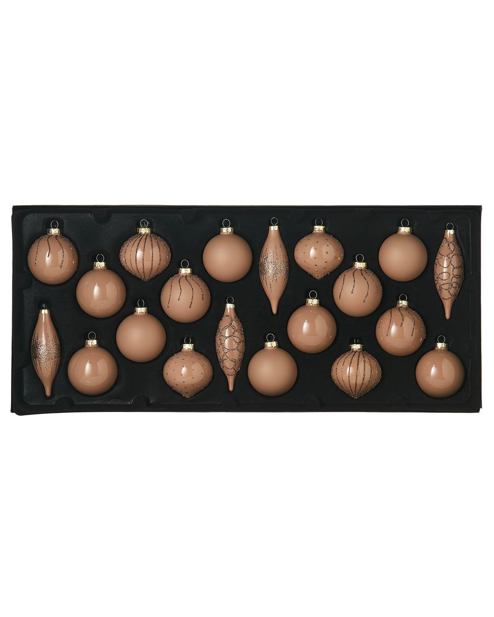 Set of 20 Glass Baubles, Mocha
