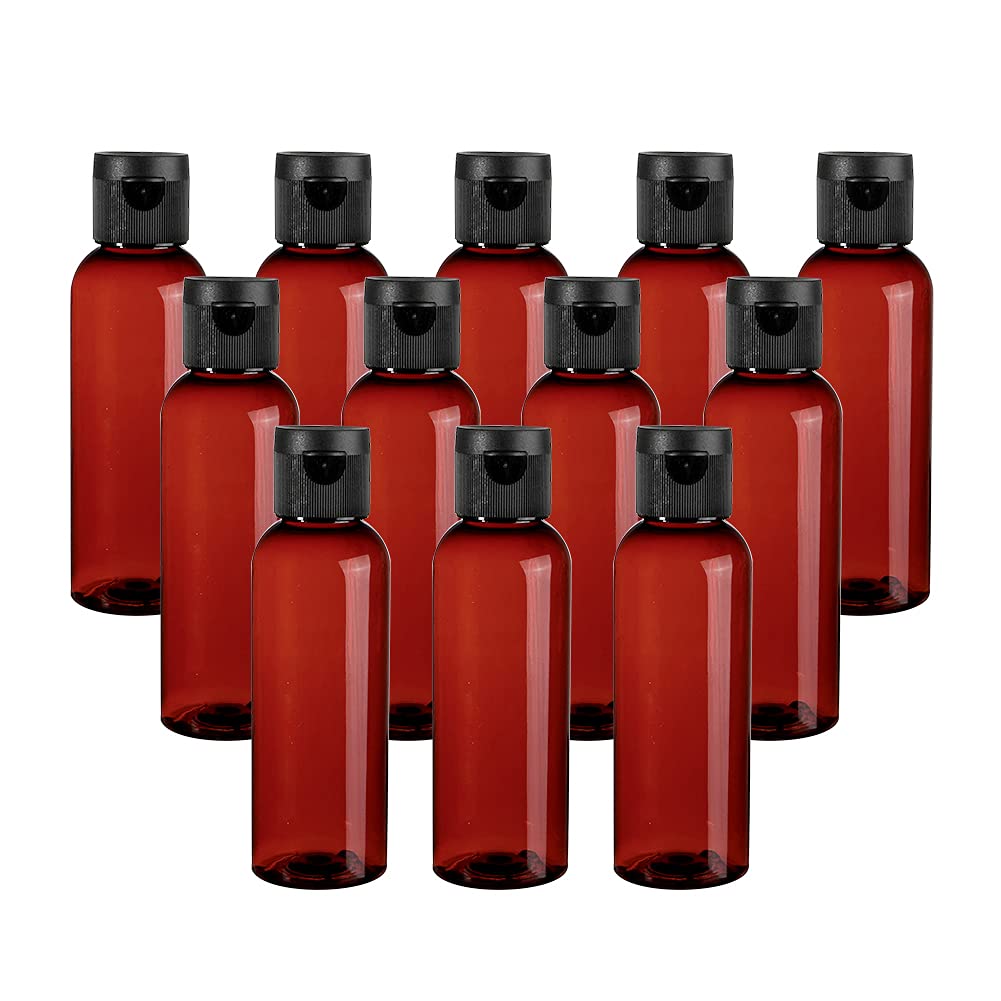 TANCANO Travel Container for Toiletries Amber Empty Plastic Bottles 3.4oz/100ml Refillable Travel Shampoo and Conditioner Bottles with Caps