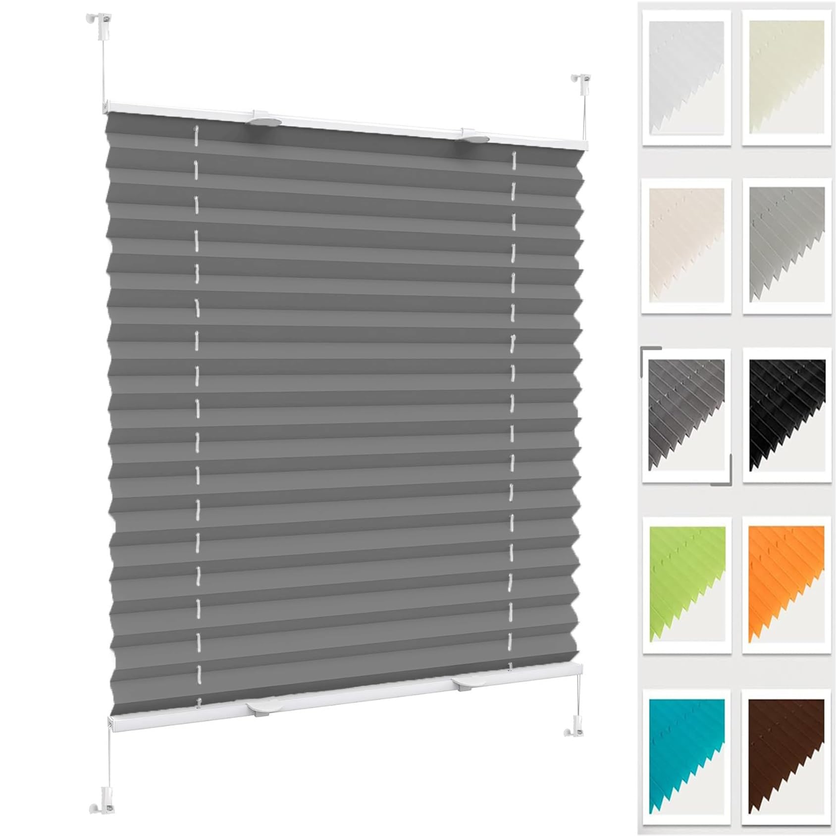 No Drill Blinds Instant Temporary Blinds 26 x 120 cm (W x H), Self-Adhesive Non-Woven, Crumpled Effect, Pleated Blinds Pleated Curtains, Temporary Door Blinds, for Window Door, Grey