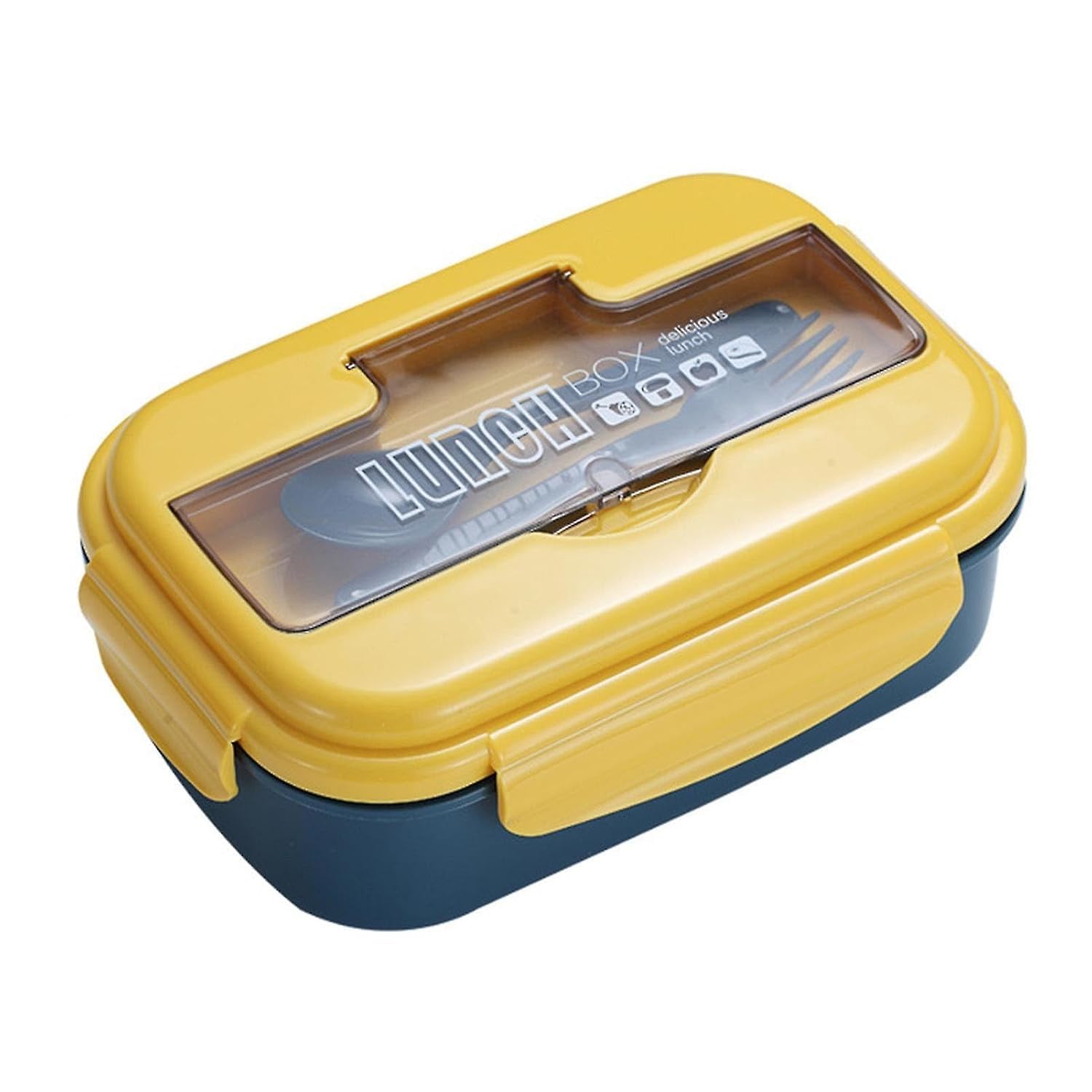 Lunch Box 1100 ML, Leakproof Tiffin Box with Spoon Fork Eco-friendly (Yellow)