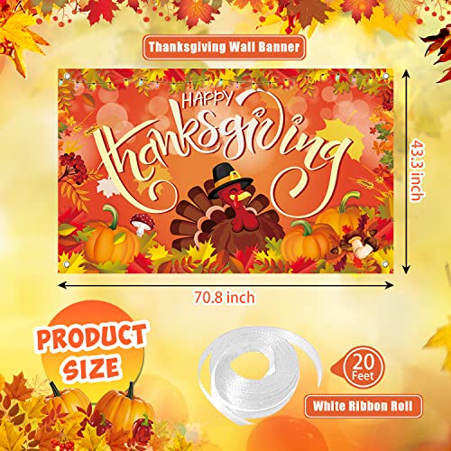 Image of Large Thanksgiving Banner Decorations Outdoor 72x44 Inch,Turkey Maple Leaf Pumpkin Decorations Gifts for Indoor Home House Decor Party Supplies,Yard Sign Background for Photography