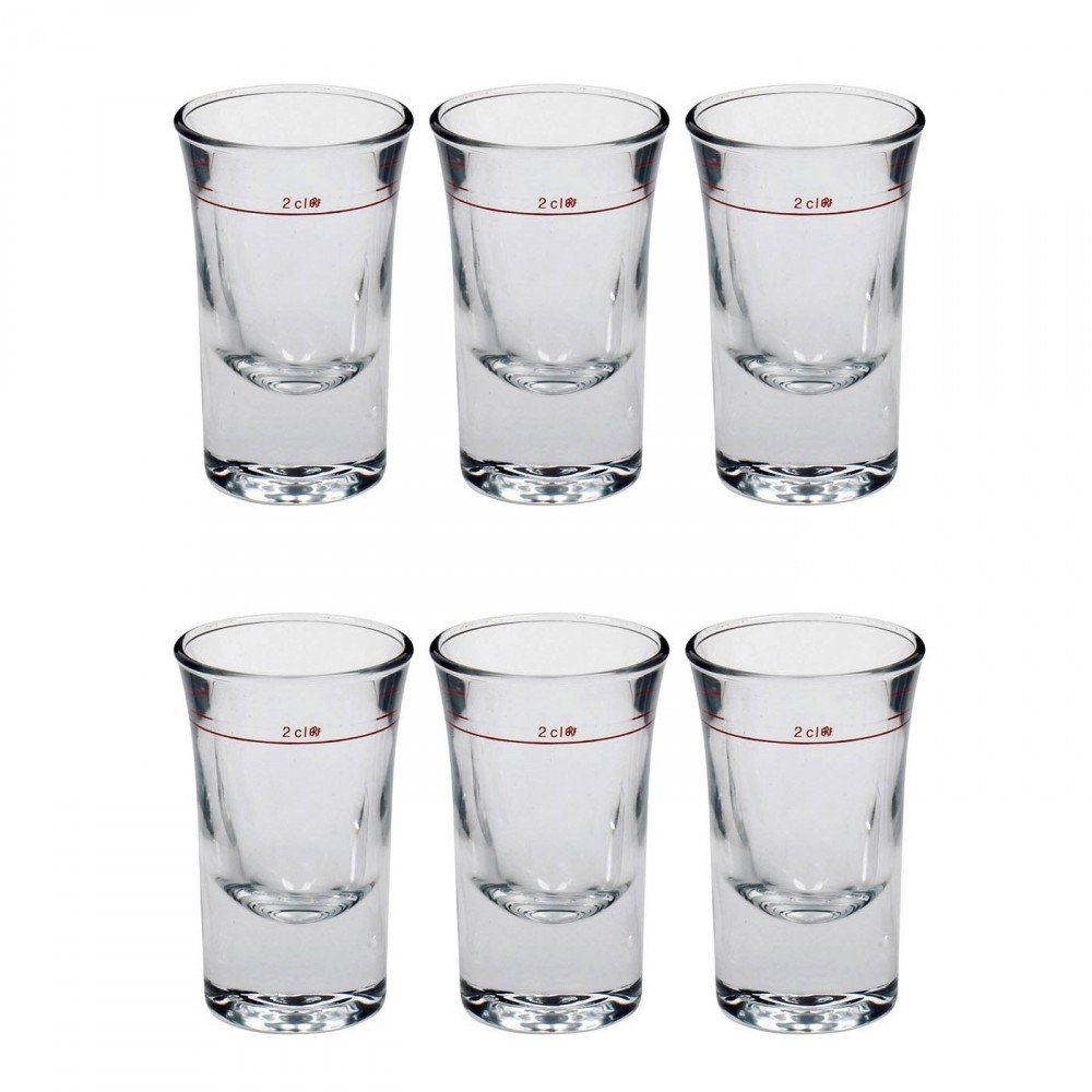 Verre Schnaps Tequila Bormioli Rocco Dublino – Lot De 6 Verres à Liqueur 34 Ml Avec Repère 2 Cl – Anneau Rouge Élégant