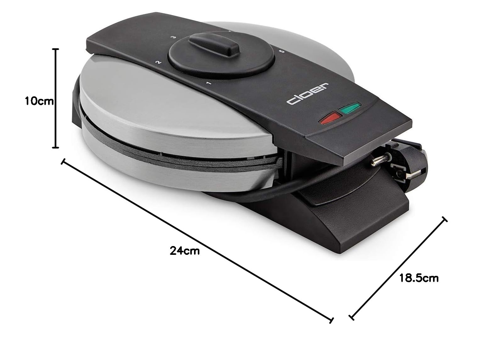Cloer 1639SR Waffeleisen, Herzwaffel 15,5 cm Ø, doppelte Antihaftbeschichtung, zuckerresistent, 930 W, Backampel, praktische Standfunktion, hochwertiges Edelstahlgehäuse, Edelstahl