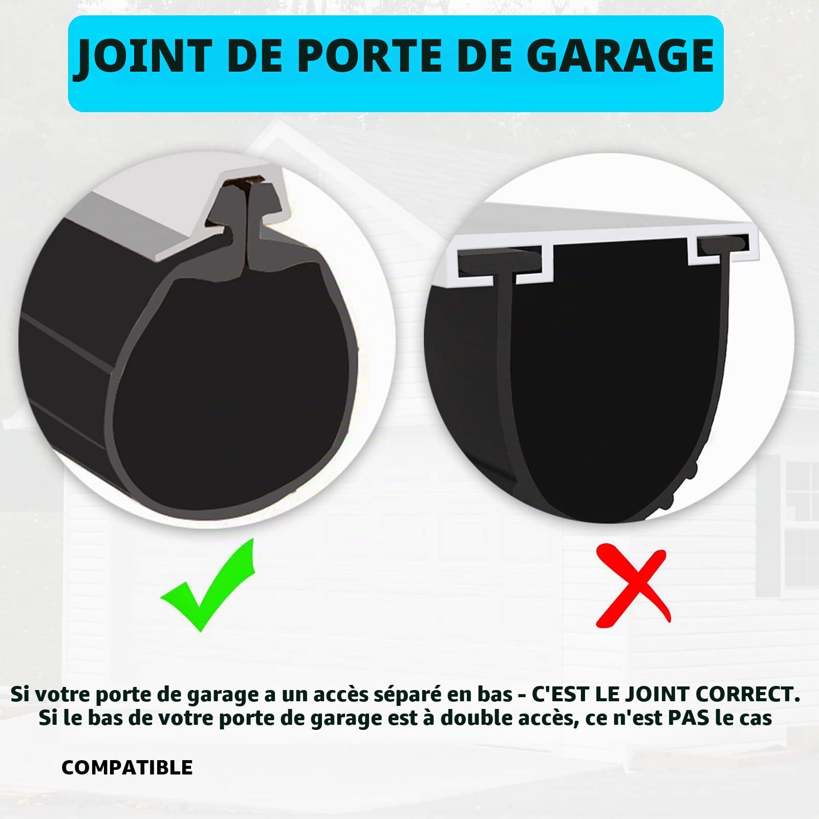 Joint de rechange en caoutchouc pour porte de garage Clopay Pour porte de 2,7 m de large